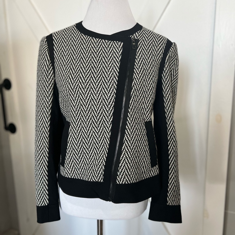 Ann Taylor black and white wool chevron print  jacket